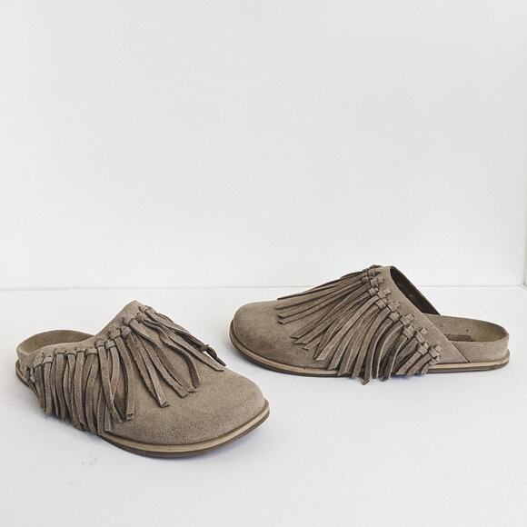 Free People Shoes - Free People Clogs Odessa EU 39 Taupe Tan Suede Leather Fringe Closed Toe Slip On